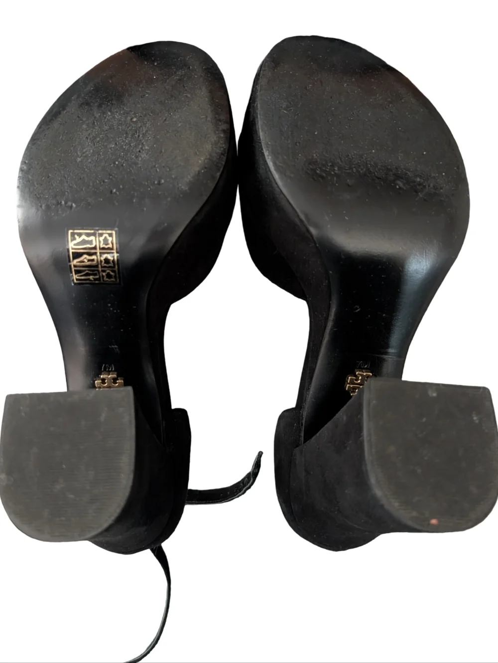 Tory Burch Black Suede Platform Block Heel Sandals
